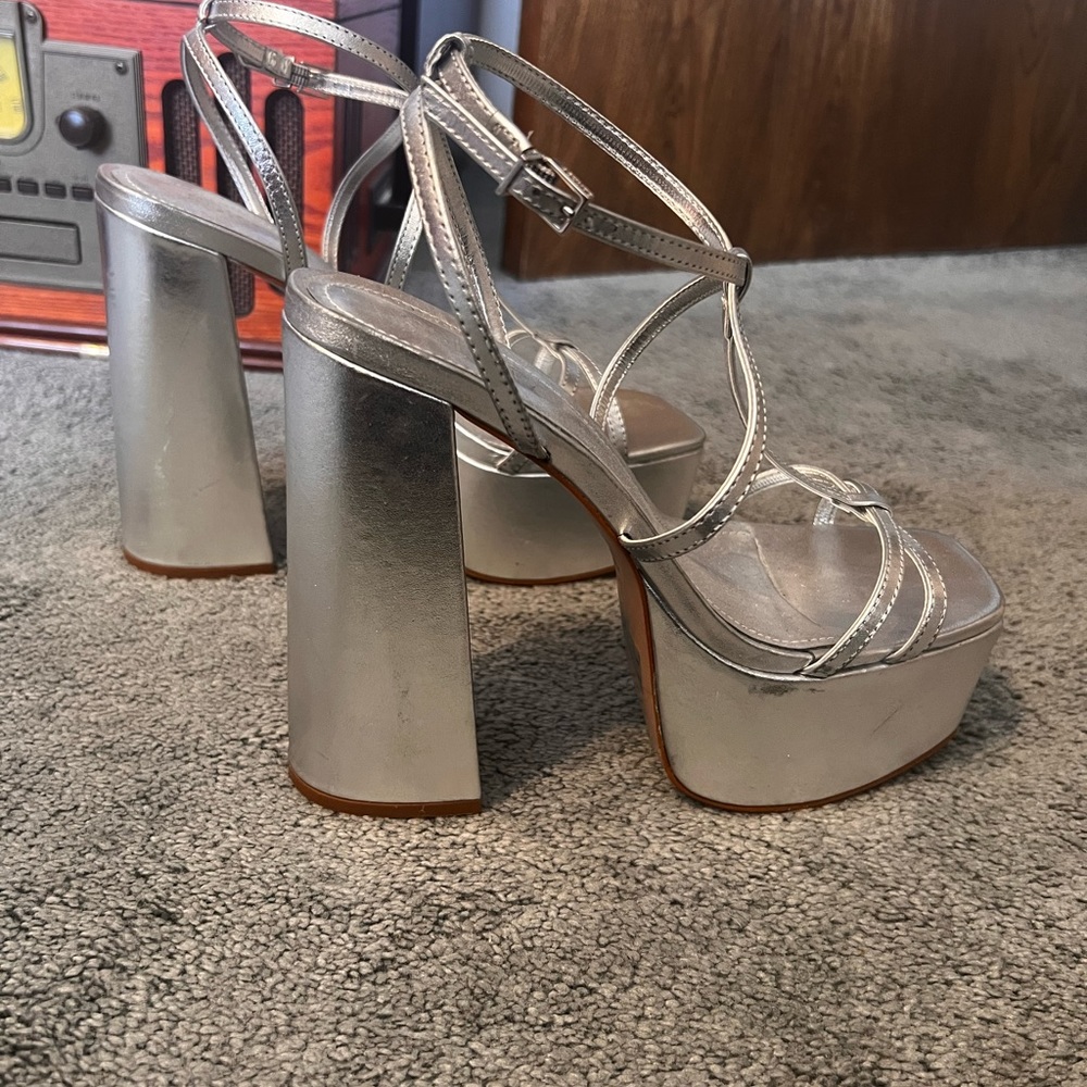 SCHULZ Silver Platform Strappy Heels